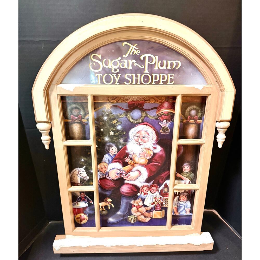 3D Christmas window display Sugar Plum Toy Shoppe festive diorama of Santa Claus